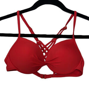 Endless Sun Red Twist Bikini Top S - Strappy Racerback Swim